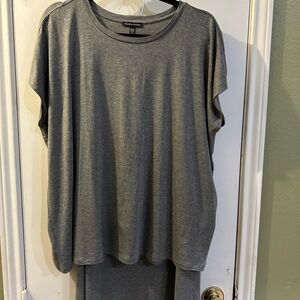 Eileen Fisher Charcoal Gray Short Sleeve Tee 1X/ With Gray Skirt W/Side Slit XL